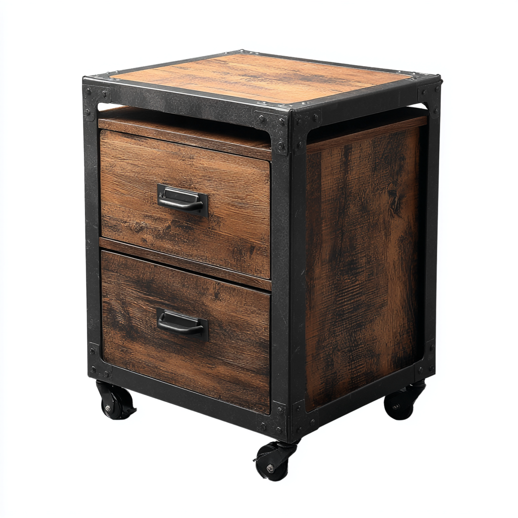 Archiefkast - metaal en hout - 47x43x69 cm - zwart-bruin - industrieel ontwerp-Havenaro