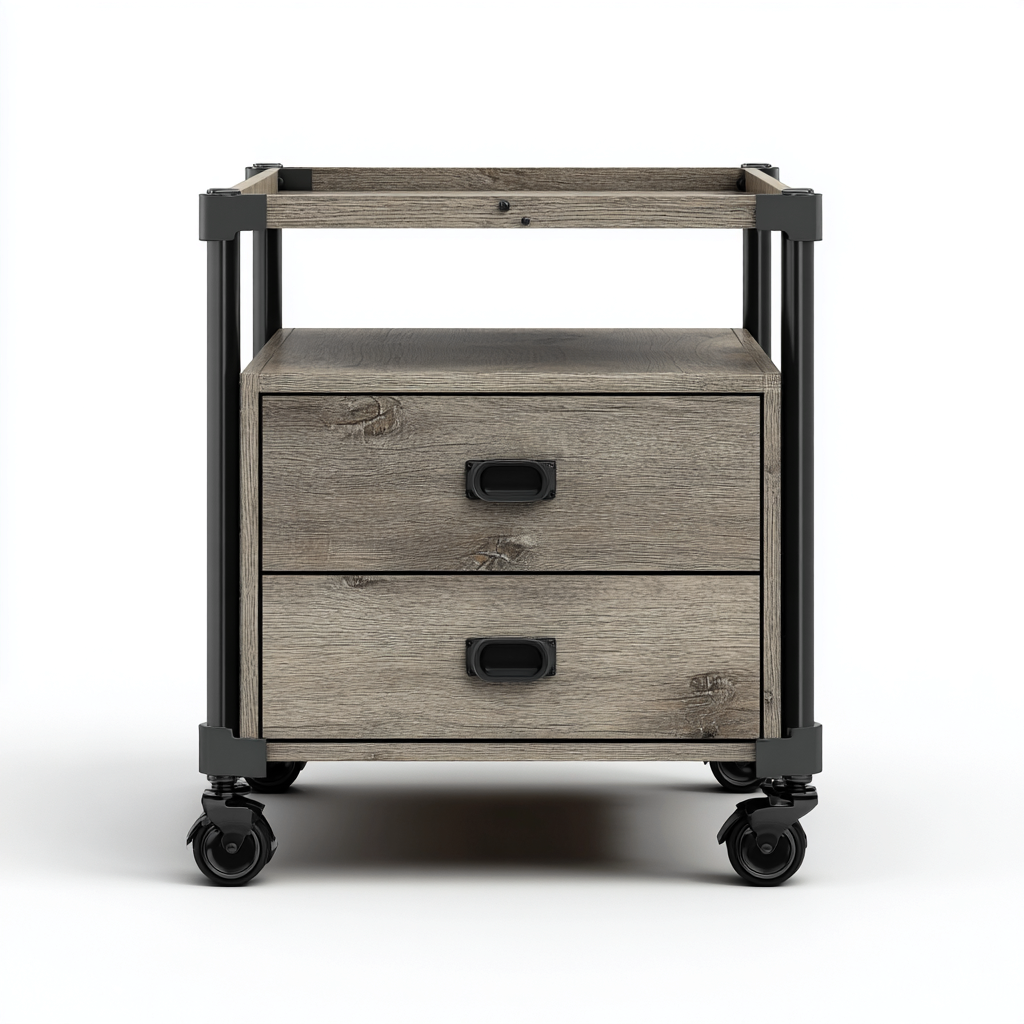 Archiefkast - metaal en hout - 48x40x58 cm - grijs-zwart - industrieel ontwerp-Havenaro