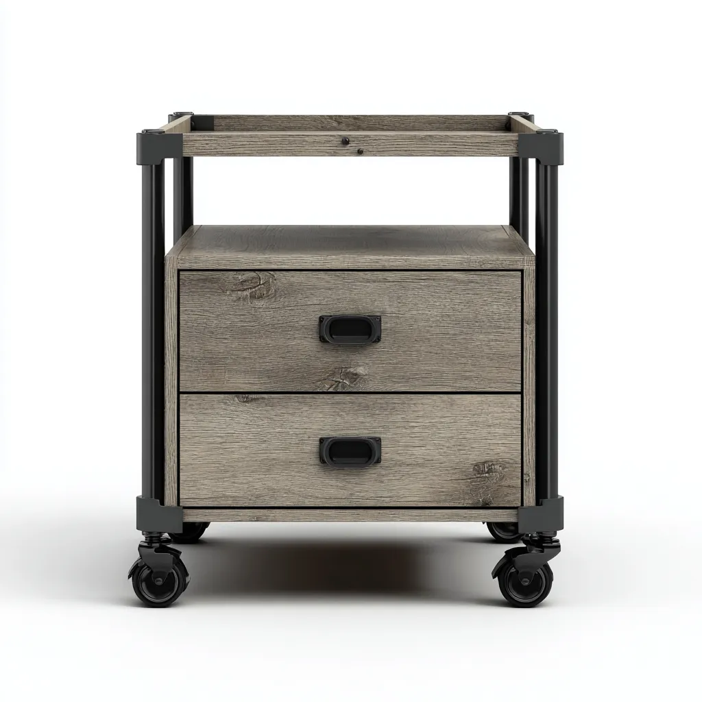 Archiefkast - metaal en hout - 48x40x58 cm - grijs-zwart - industrieel ontwerp-Havenaro