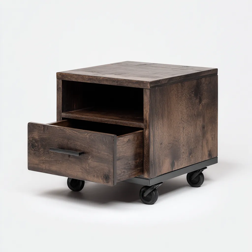 Archiefkast - hout-staal - 46x42x50 cm - donkerbruin-zwart - industrieel ontwerp-Havenaro