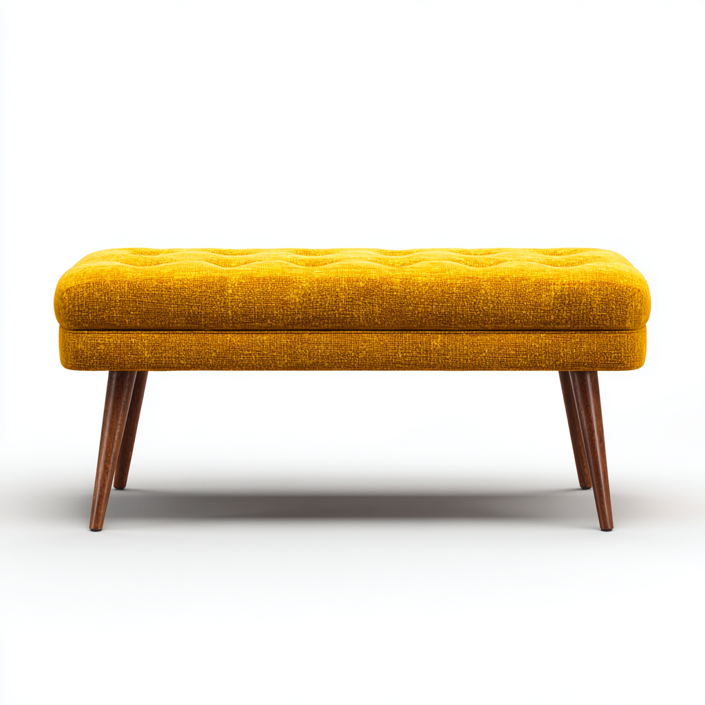 Slaapkamerbankje - Stoffen bekleding en houten poten - 105x40x48 cm - Geel - Retro ontwerp-Havenaro