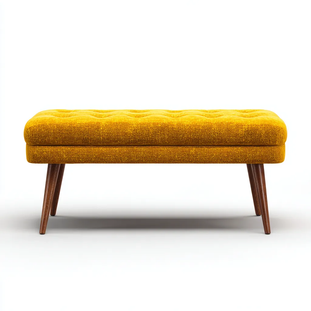 Slaapkamerbankje - Stoffen bekleding en houten poten - 105x40x48 cm - Geel - Retro ontwerp-Havenaro