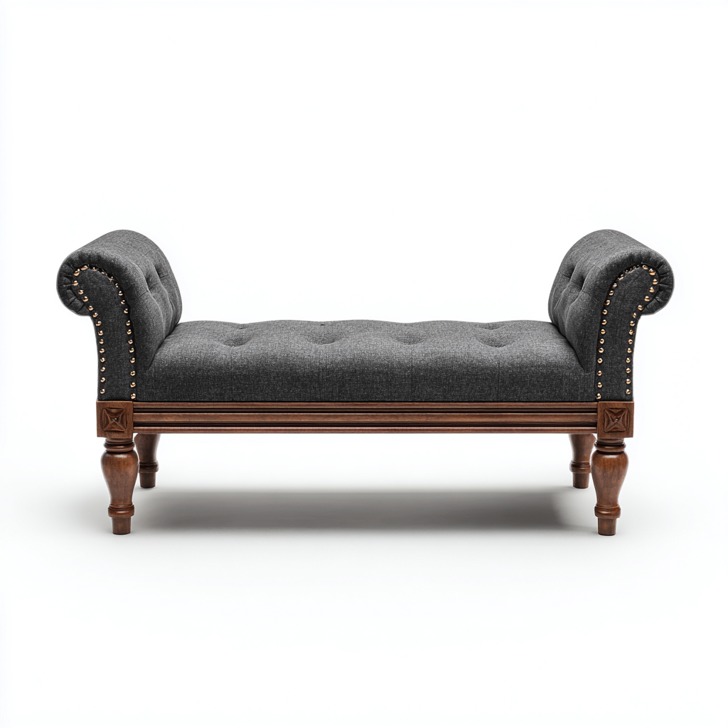 Slaapkamerbankje - Houten frame en stoffen bekleding - 120x45x60 cm - Donkergrijs - Klassiek design-Havenaro