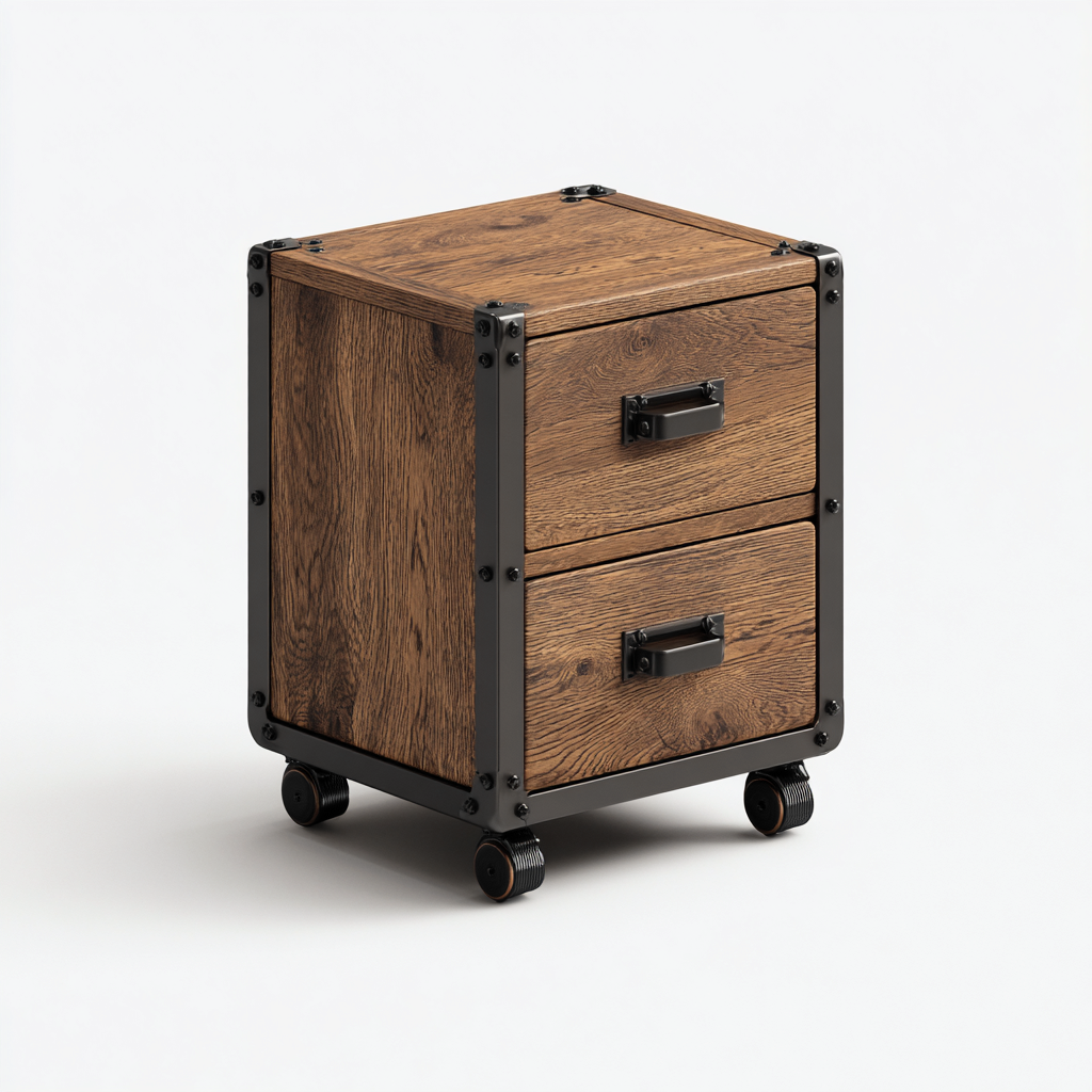 Archiefkast - hout-staal - 45x40x65 cm - donker eikenkleur-zwart - industrieel ontwerp-Havenaro