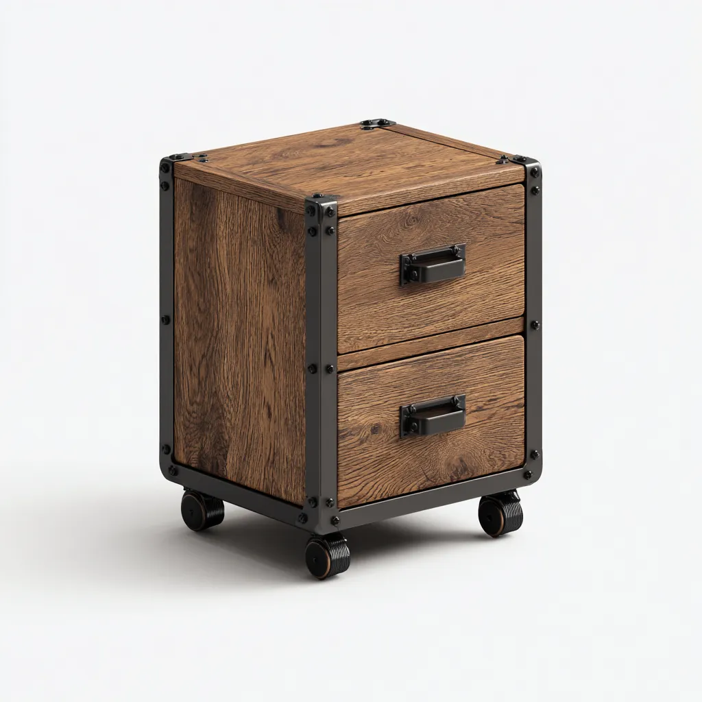 Archiefkast - hout-staal - 45x40x65 cm - donker eikenkleur-zwart - industrieel ontwerp-Havenaro