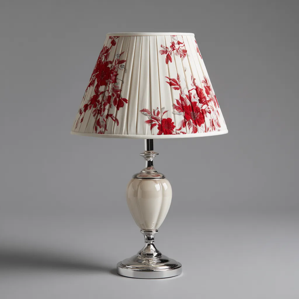 Tafellamp keramiek en stof - ivoor-rood - klassiek bloemenontwerp - 30x30x53 cm-Havenaro