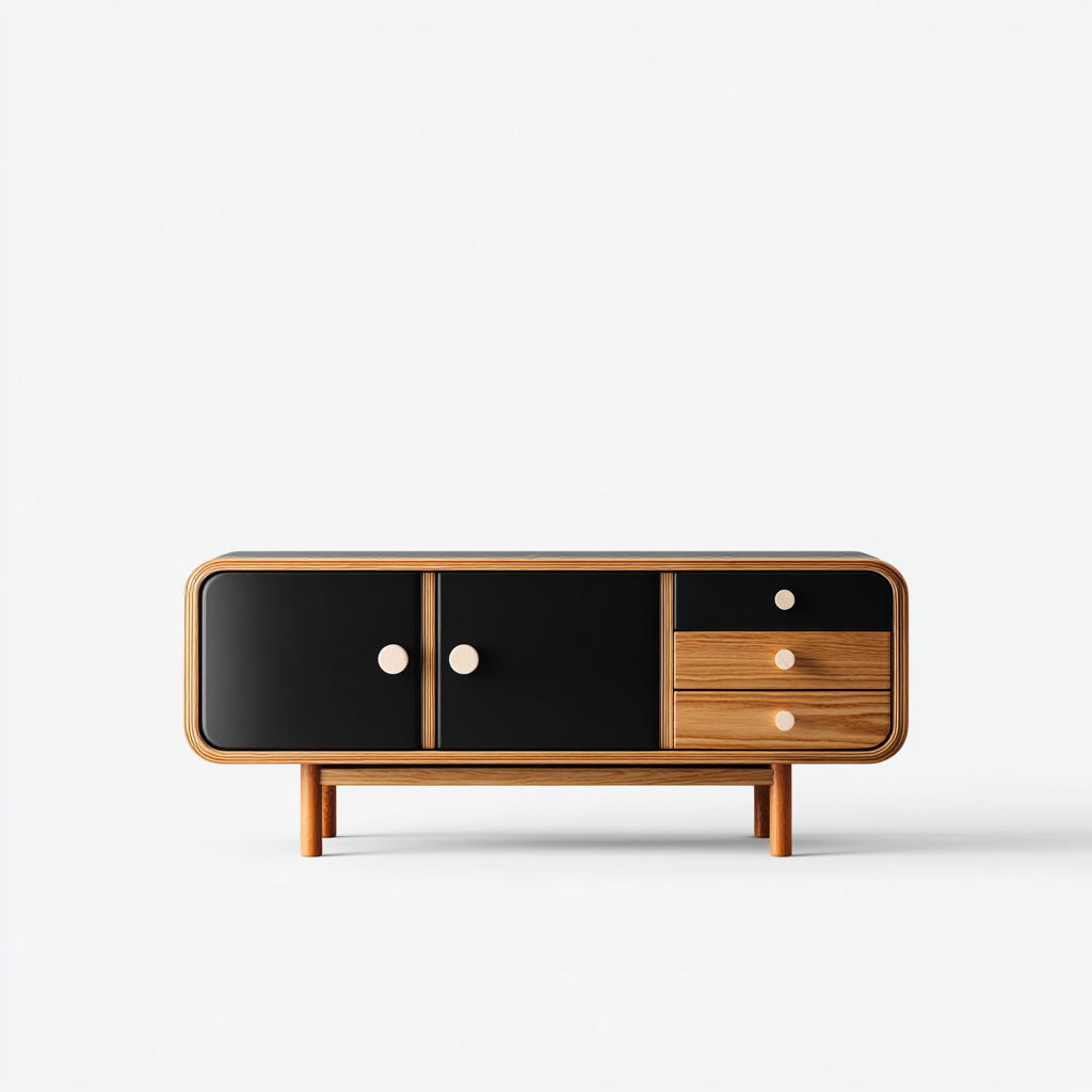 Tv meubel hout - 150x40x65 cm - zwart-naturel - modern ontwerp met laden en deuren-Havenaro