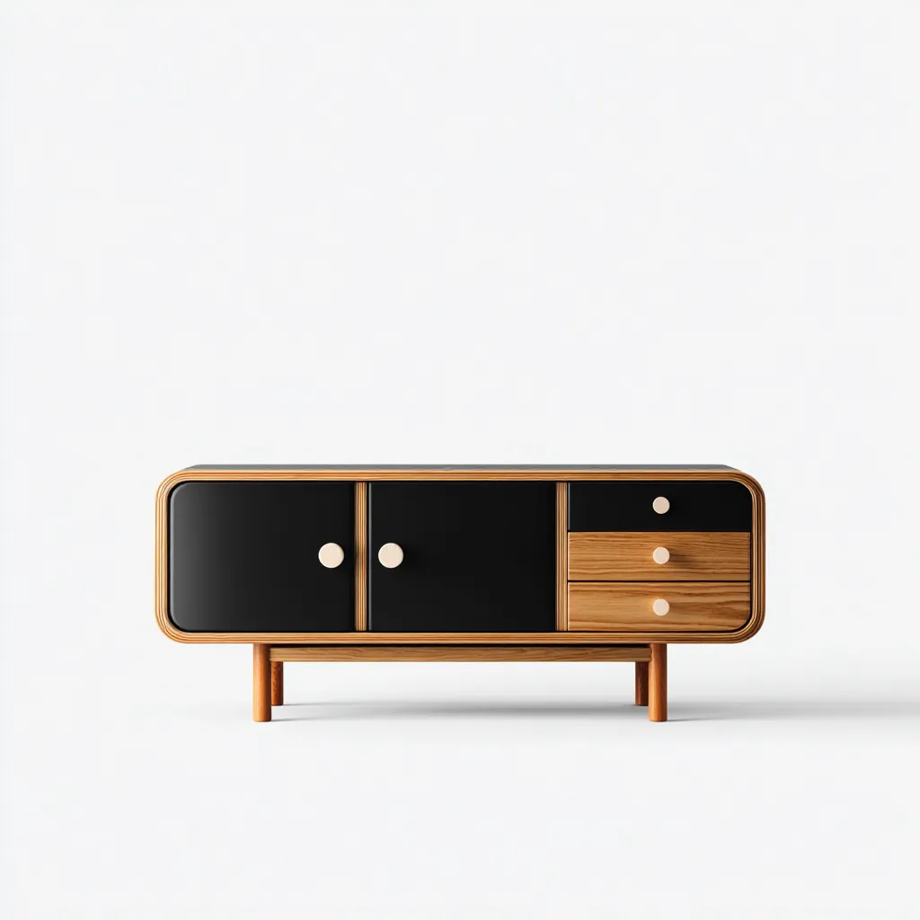 Tv meubel hout - 150x40x65 cm - zwart-naturel - modern ontwerp met laden en deuren-Havenaro