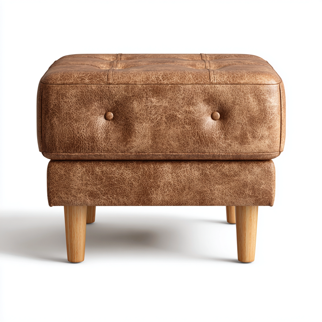 Poef kunstleer 50x50x45 cm - bruin - houten poten - modern design-Havenaro