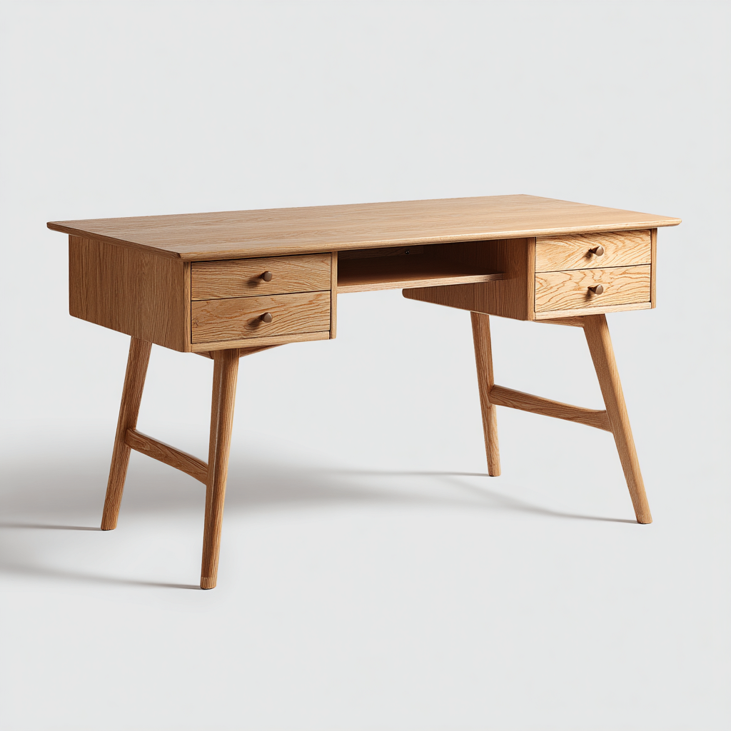 Bureau van massief hout - 140x60x75 cm - licht eiken - Scandinavisch design - met opbergruimte-Havenaro