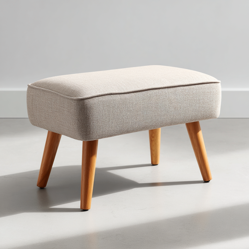 Poef stof en hout 60x35x42 cm - beige - Scandinavisch design-Havenaro