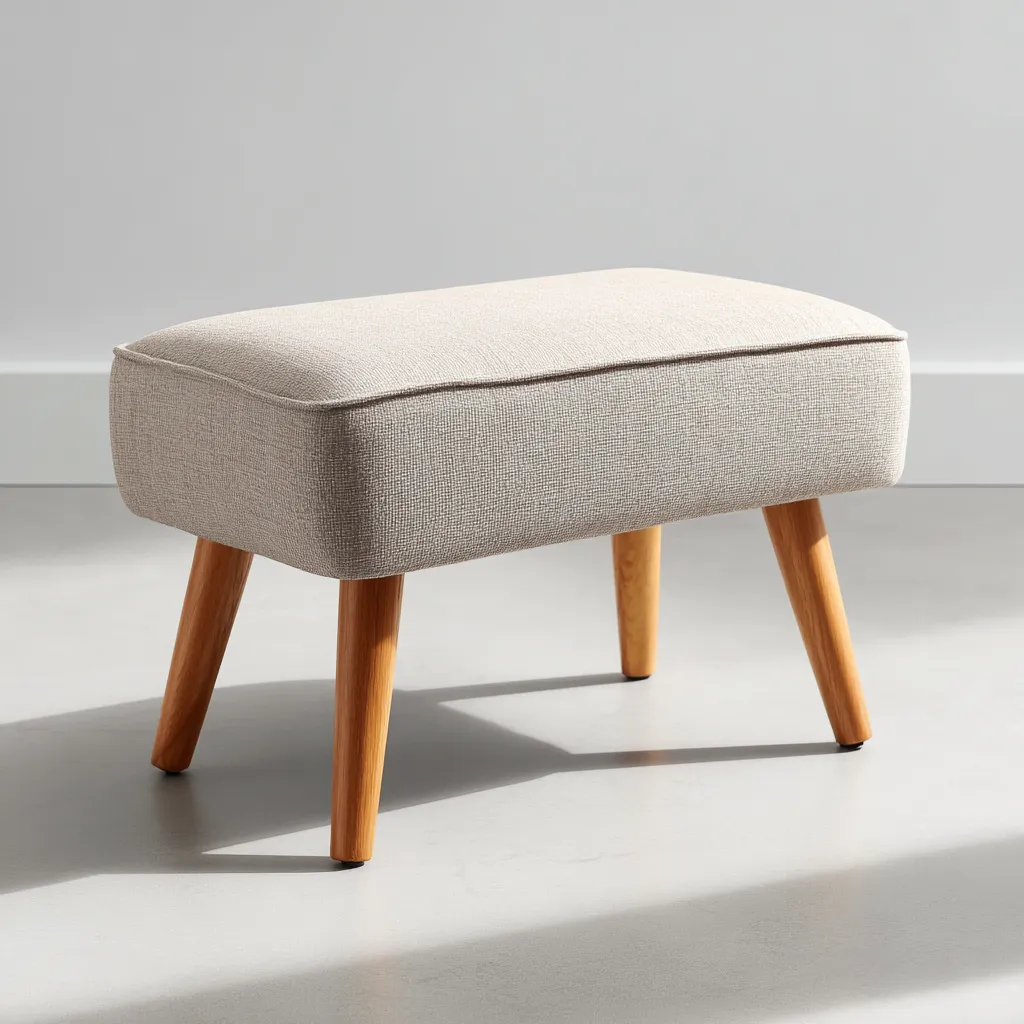 Poef stof en hout 60x35x42 cm - beige - Scandinavisch design-Havenaro