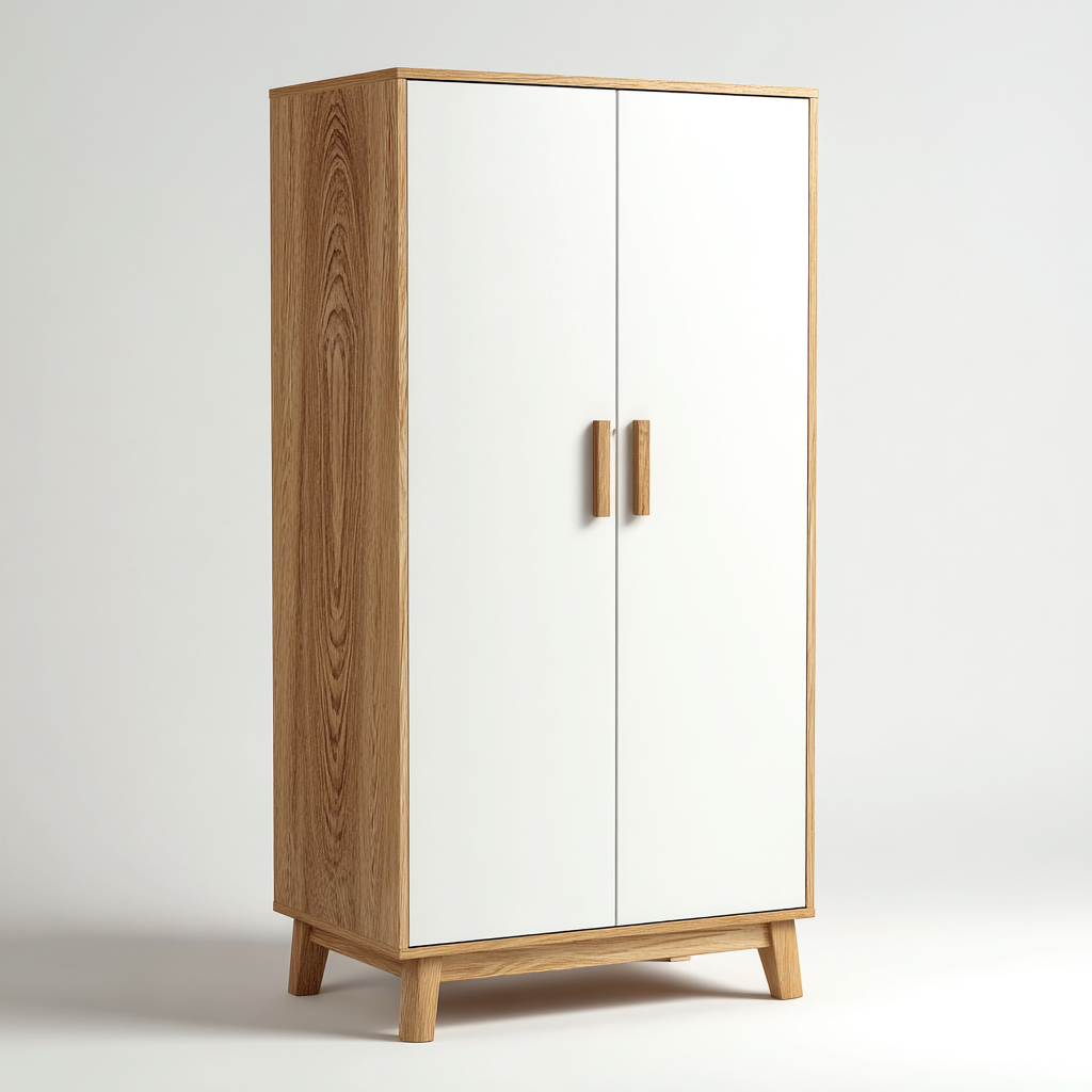 Kledingkast in hout 90x55x190 cm - wit-eik - met draaideuren-Havenaro