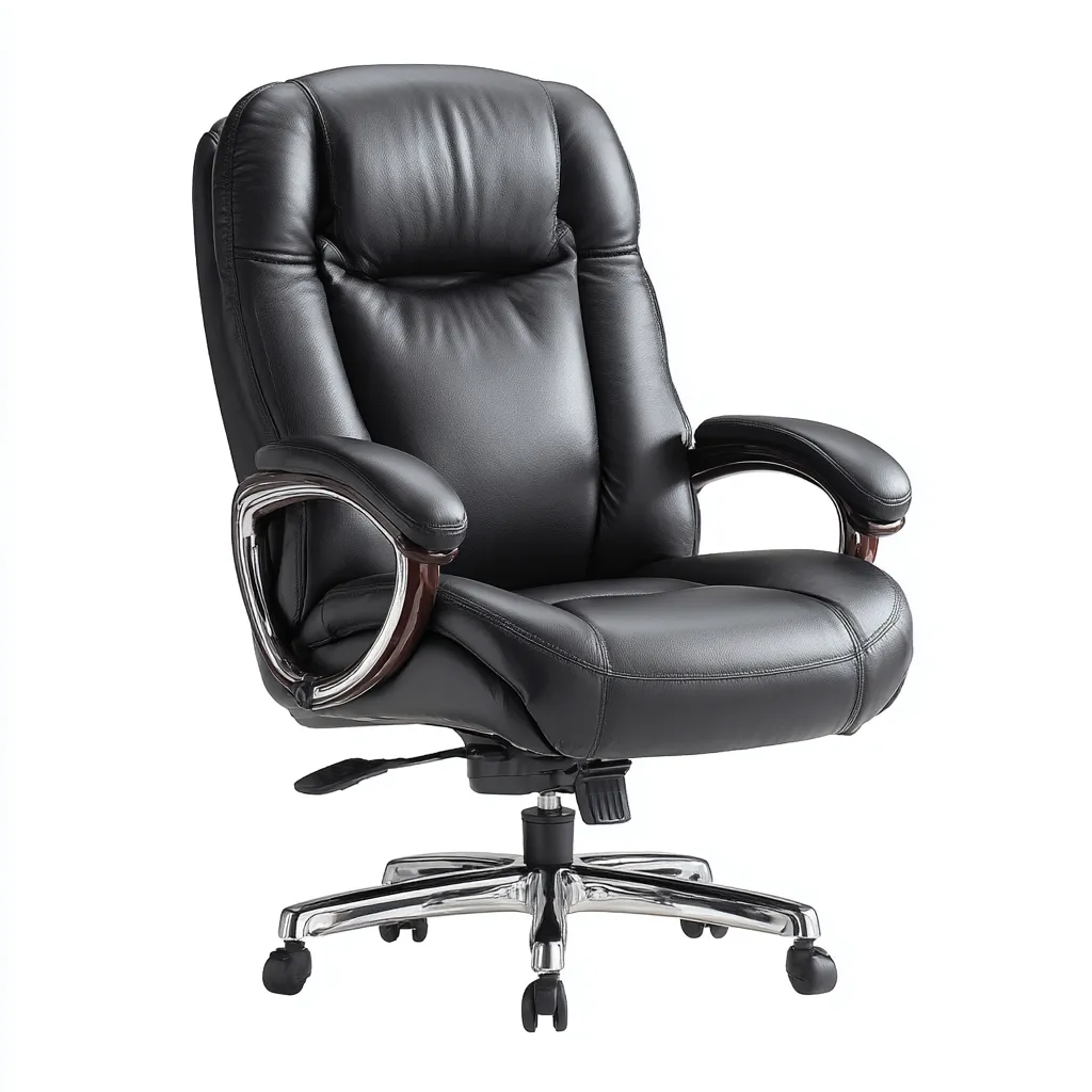 Bureaustoel - leren bekleding en metalen onderstel - 70x72x115 cm - zwart - ergonomisch ontwerp-Havenaro