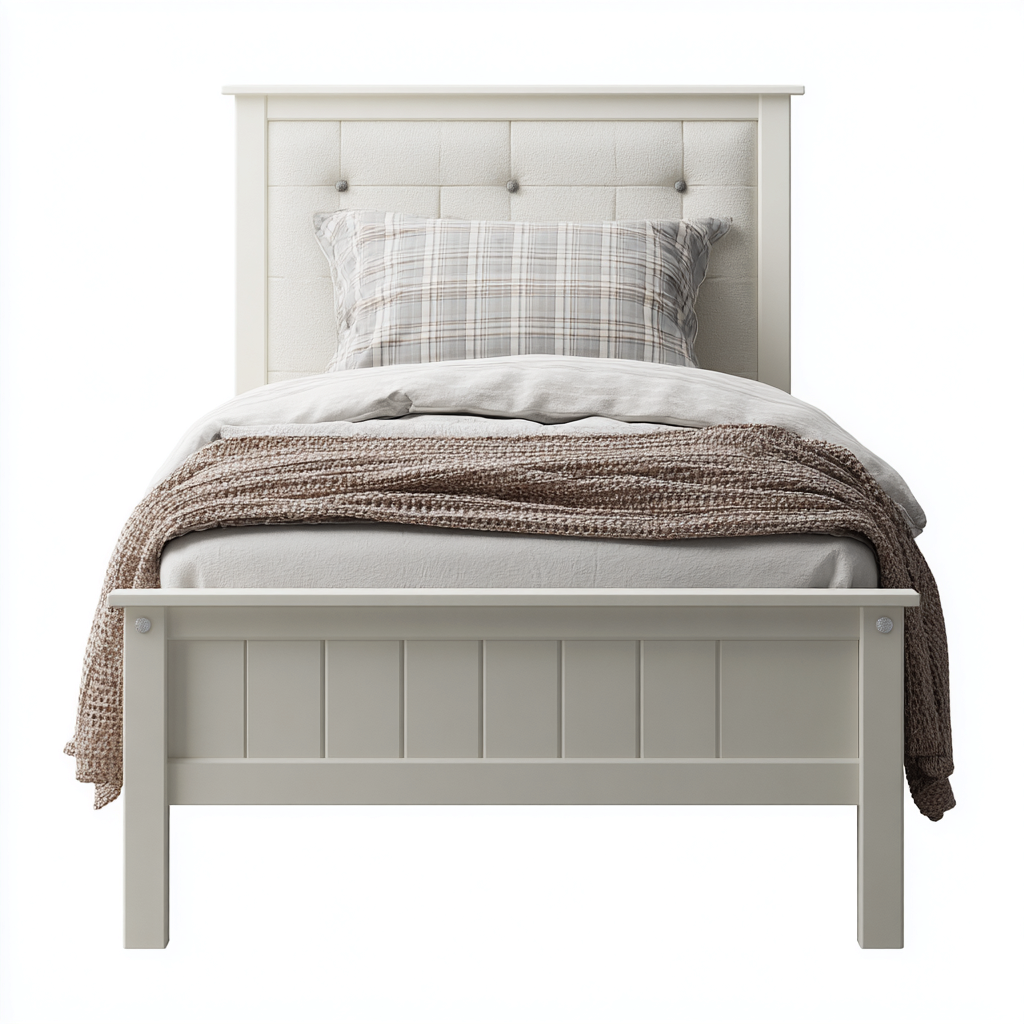 Eenpersoonsbed hout en stof 200x90x105 cm - gebroken wit - klassiek-modern ontwerp-Havenaro