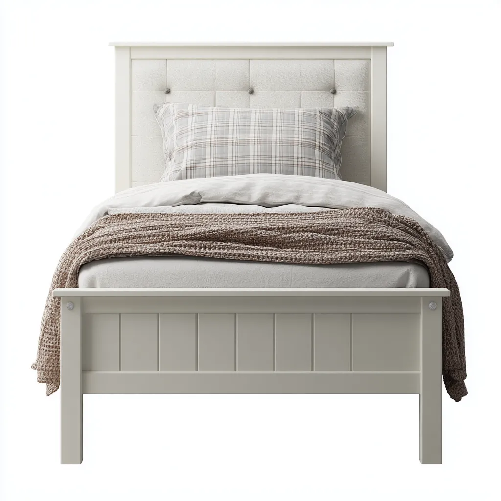 Eenpersoonsbed hout en stof 200x90x105 cm - gebroken wit - klassiek-modern ontwerp-Havenaro