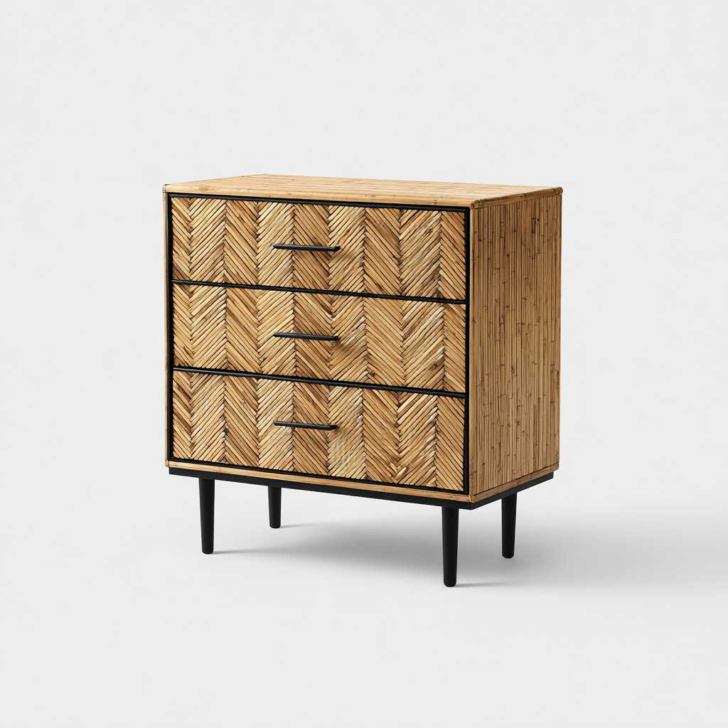 Ladekast voor de hal - bamboe en metaal - 80x40x90 cm - lichtbruin-zwart - modern design-Havenaro