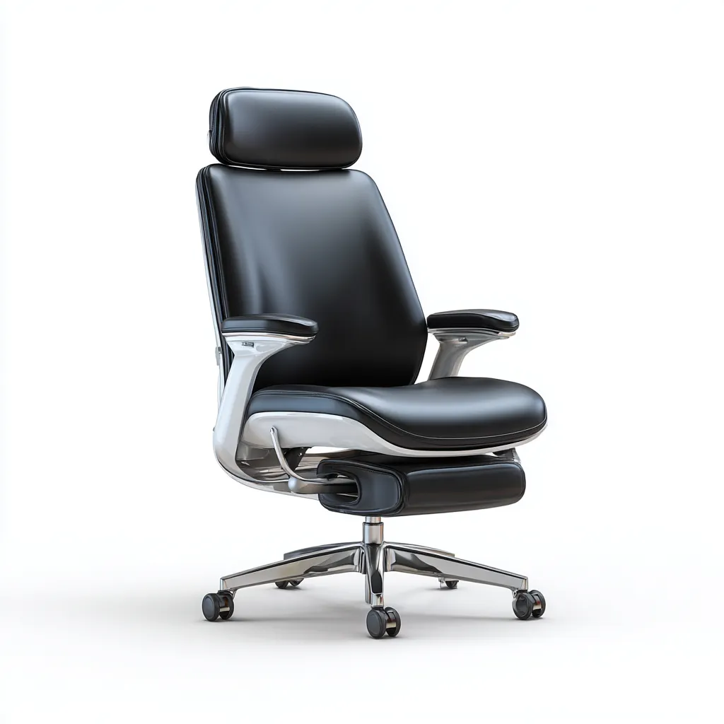 Bureaustoel - kunstleren bekleding met hoofdsteun en voetsteun - 72x75x125 cm - zwart-zilver - ergonomisch ontwerp-Havenaro