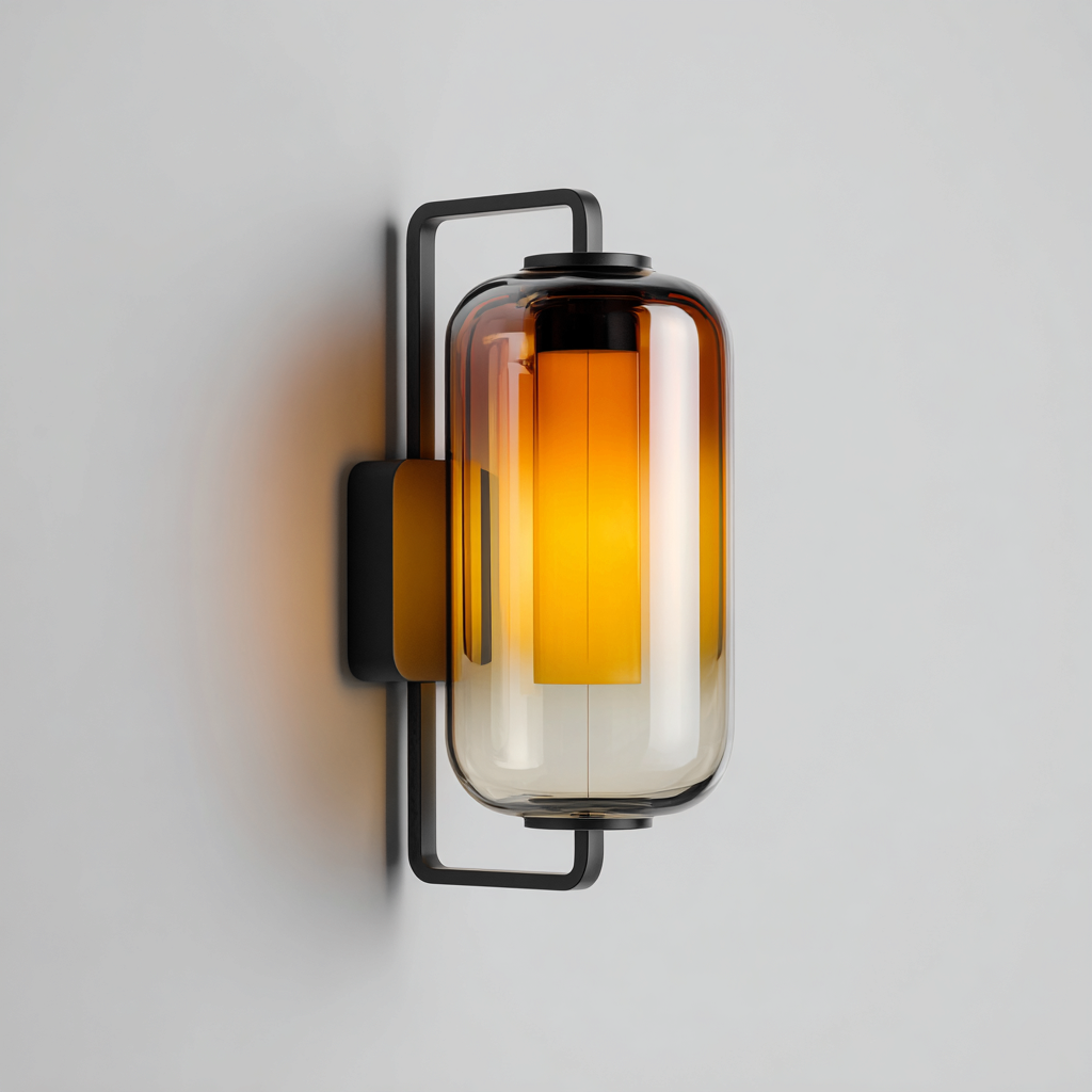 Wandlamp glas-metaal modern design - 16x20x30 cm - amber-zwart-Havenaro