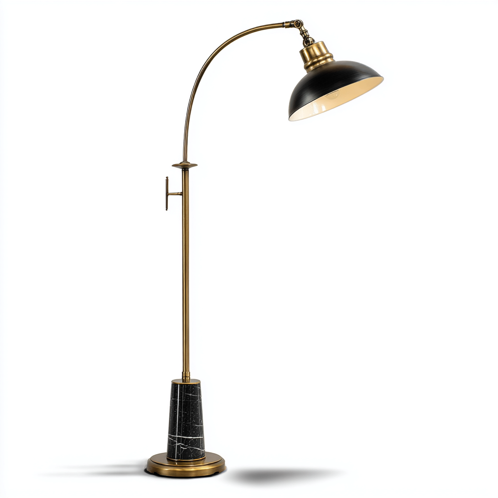 Vloerlamp - metaal en marmer - 38x85x170 cm - zwart-goud - vintage boogontwerp met verstelbare kap-Havenaro