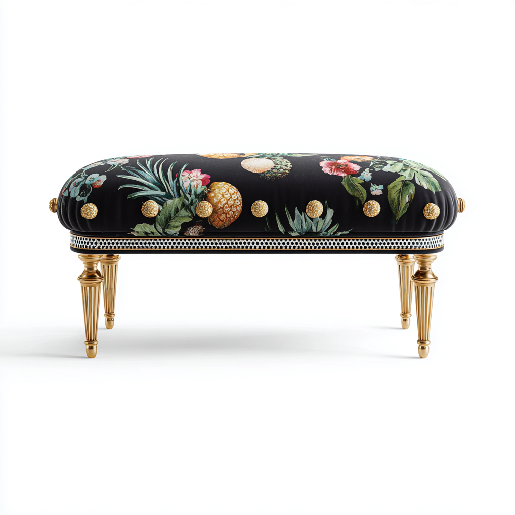 Slaapkamerbankje fluwelen bekleding 110x45x45 cm - zwart met tropisch patroon - klassiek ontwerp-Havenaro