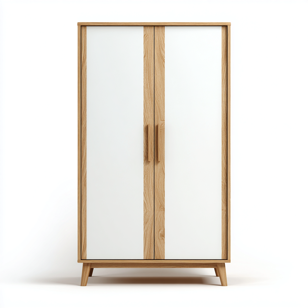 Kledingkast in hout 95x55x190 cm - wit-eik - met draaideuren-Havenaro