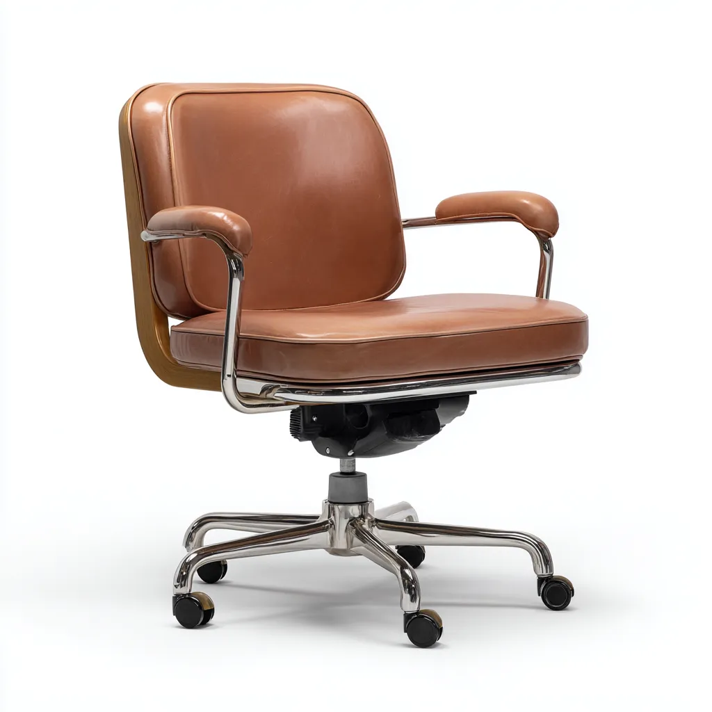 Bureaustoel - leren bekleding en metalen onderstel - 65x70x88 cm - bruin - modern ontwerp-Havenaro