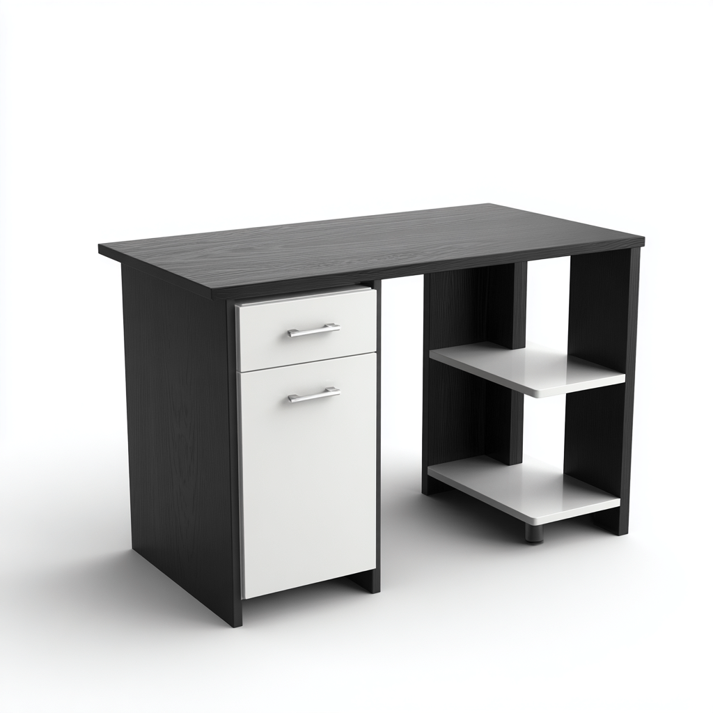 Bureau van hout - 120x55x75 cm - zwart-wit - modern design - met opbergruimte-Havenaro