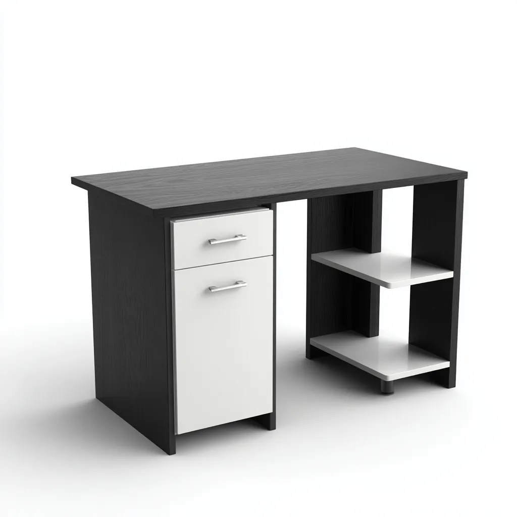 Bureau van hout - 120x55x75 cm - zwart-wit - modern design - met opbergruimte-Havenaro