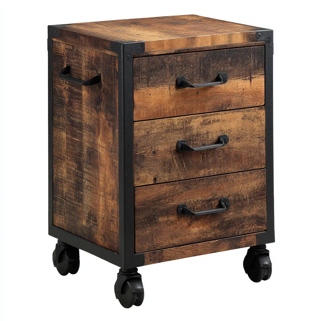 Archiefkast - metaal en hout - 44x39x70 cm - zwart-donkerbruin - industrieel ontwerp-Havenaro