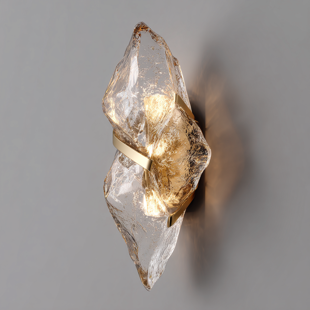 Wandlamp glas-metaal artistiek design - 19x17x32 cm - transparant-goud-Havenaro