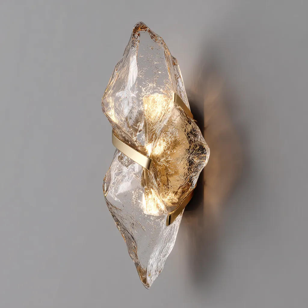 Wandlamp glas-metaal artistiek design - 19x17x32 cm - transparant-goud-Havenaro