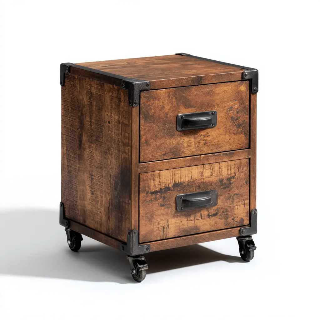 Archiefkast - hout-staal - 46x42x68 cm - donker eikenkleur-zwart - industrieel ontwerp-Havenaro