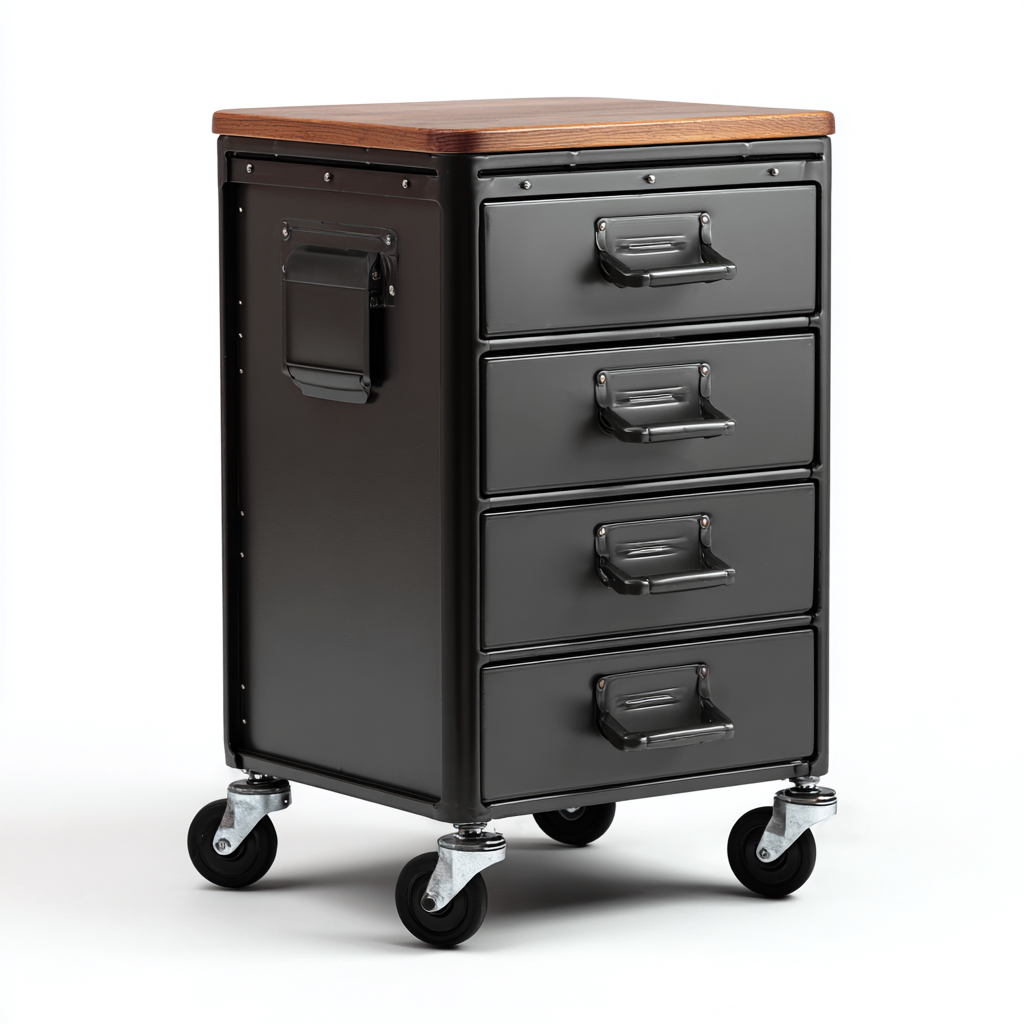 Archiefkast - metaal en hout - 45x40x80 cm - zwart-naturel hout - industrieel ontwerp-Havenaro