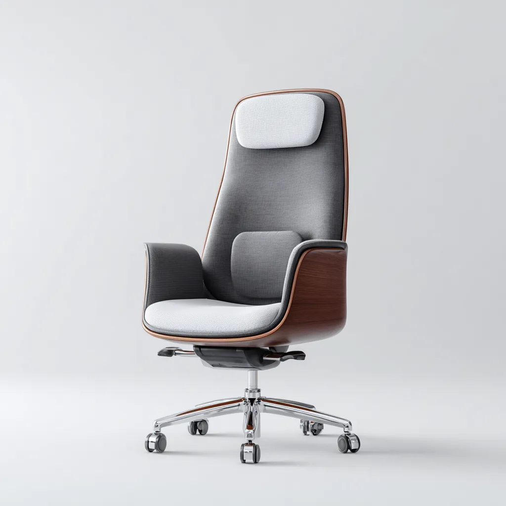 Bureaustoel - houtfineer en stoffen bekleding - 70x70x120 cm - grijs - ergonomisch ontwerp-Havenaro