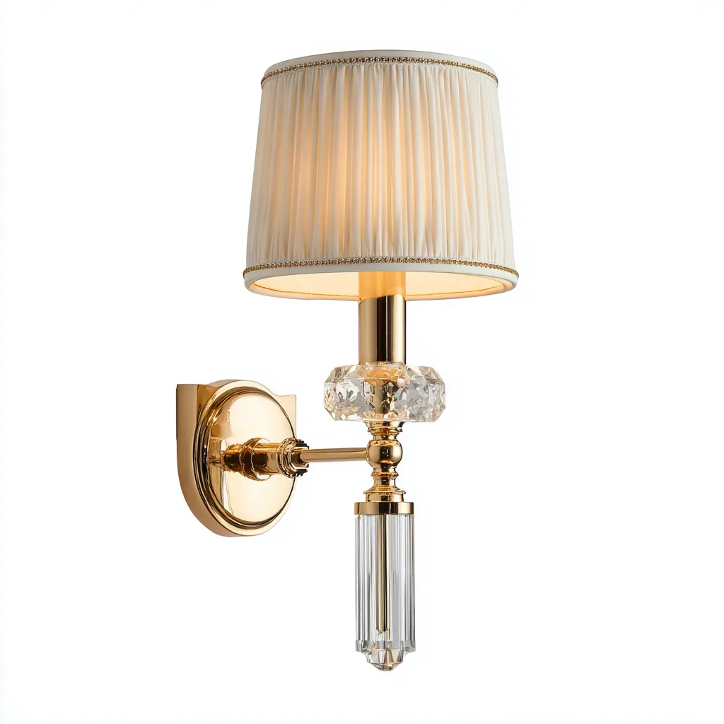 Wandlamp stof-glas-metaal klassiek design - 20x18x35 cm - wit-goud-Havenaro