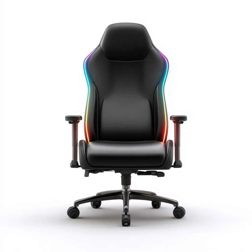 Bureaustoel - leren bekleding met ledverlichting - 70x72x130 cm - zwart-meerkleurig - ergonomisch ontwerp-Havenaro