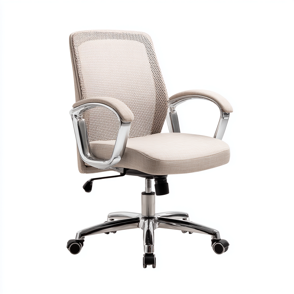 Bureaustoel - stoffen bekleding en mesh rugleuning - 65x68x95 cm - beige - ergonomisch ontwerp-Havenaro