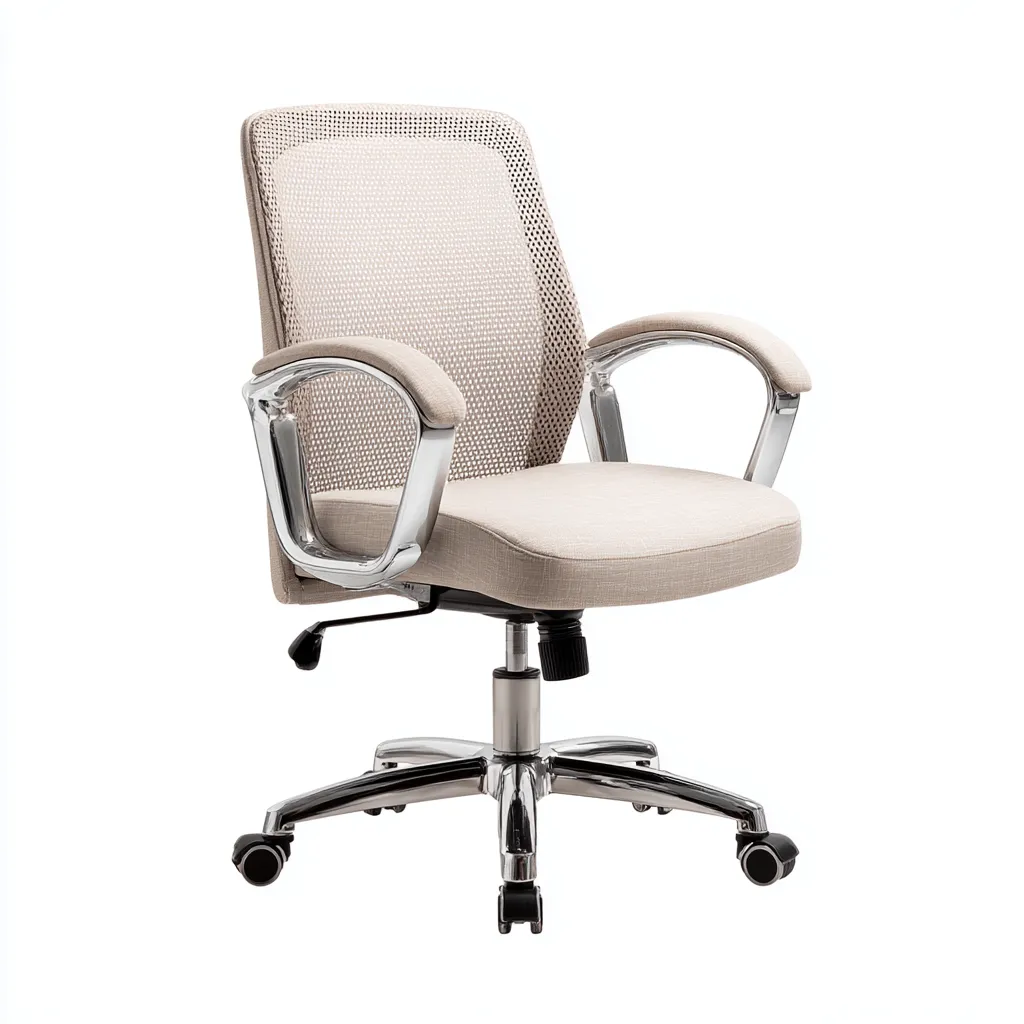 Bureaustoel - stoffen bekleding en mesh rugleuning - 65x68x95 cm - beige - ergonomisch ontwerp-Havenaro