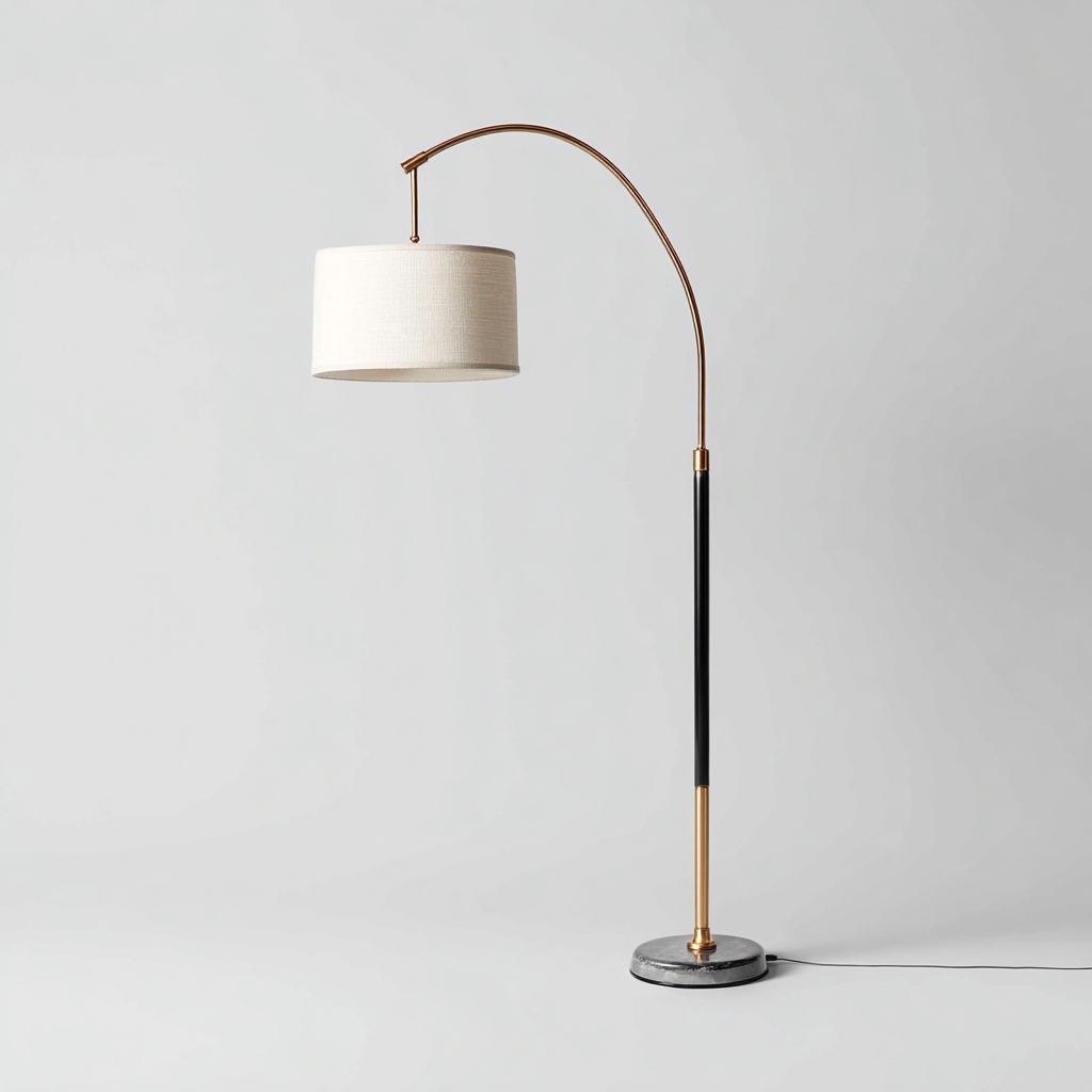 Vloerlamp - metaal en marmer - 40x90x170 cm - zwart-goud - modern boogontwerp met stoffen kap-Havenaro