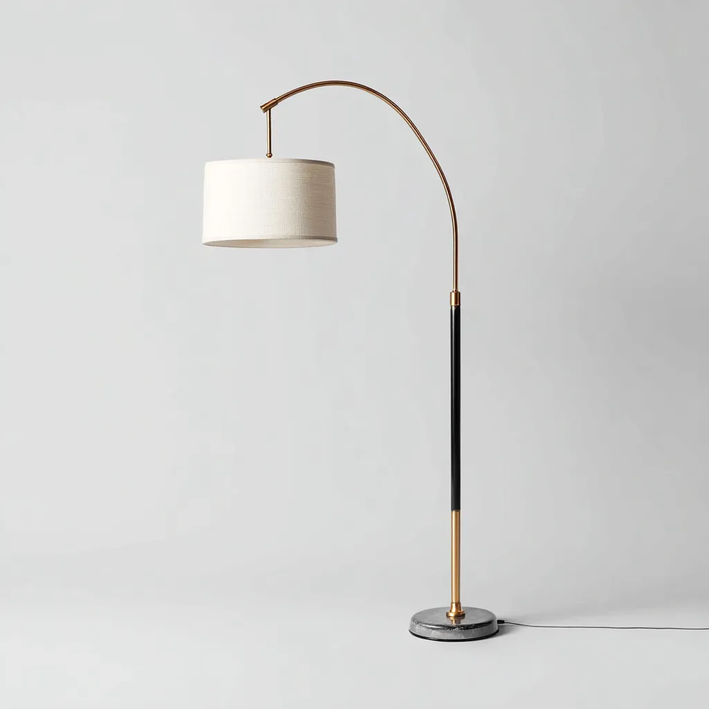 Vloerlamp - metaal en marmer - 40x90x170 cm - zwart-goud - modern boogontwerp met stoffen kap-Havenaro