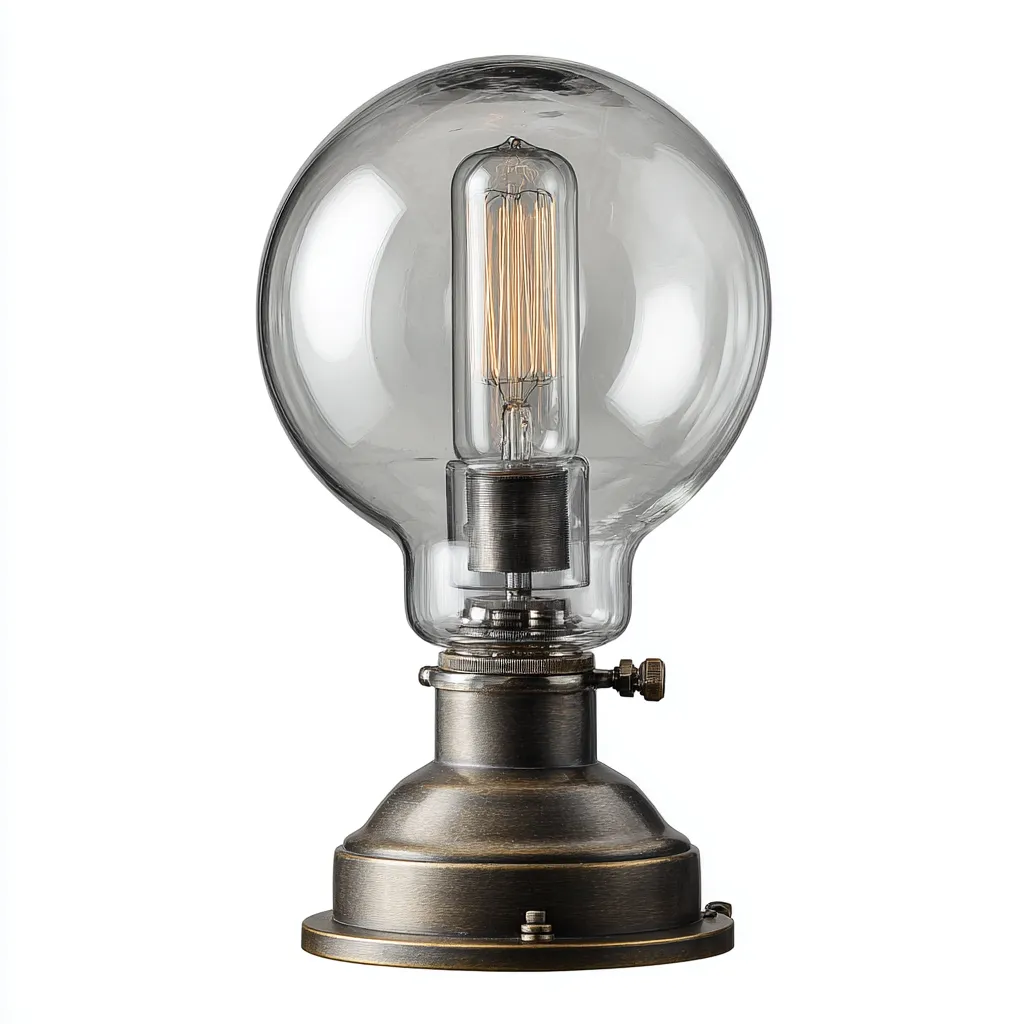 Tafellamp met glas en metaal - antiek brons - vintage industrieel ontwerp - 24x24x42 cm-Havenaro