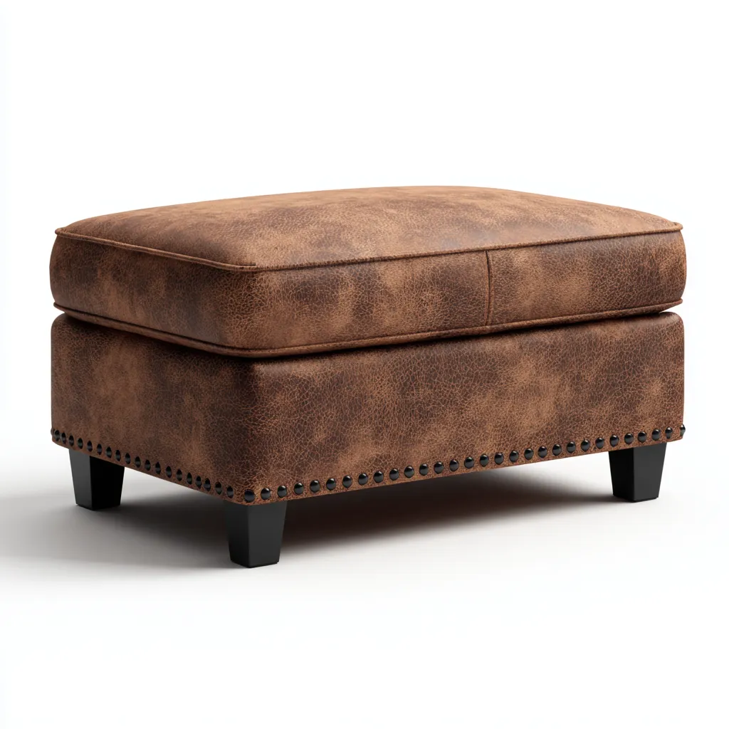 Poef kunstleer 60x45x45 cm - donkerbruin - met metalen nagelafwerking - vintage stijl-Havenaro