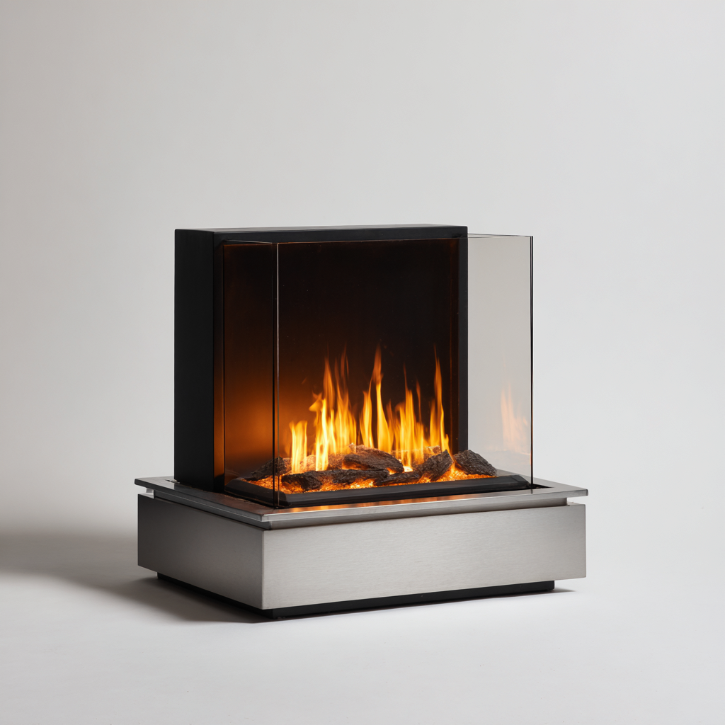 Haard - Metaal en glas - 90x45x110 cm - zwart-zilver - Moderne elektrische vrijstaande stijl-Havenaro