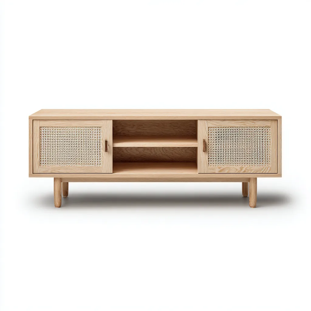 Tv meubel hout - 140x40x55 cm - lichtbruin - Scandinavisch ontwerp met rotan deuren-Havenaro