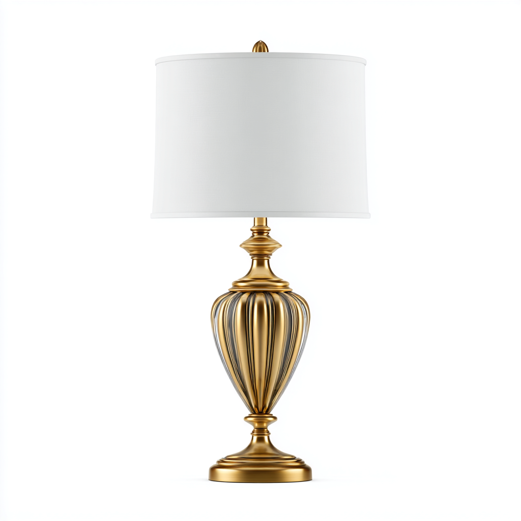 Tafellamp goudkleurig met witte stoffen kap - goud-wit - klassiek ontwerp - 30x30x55 cm-Havenaro