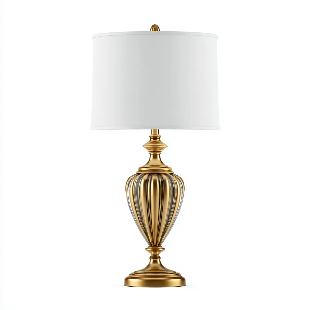 Tafellamp goudkleurig met witte stoffen kap - goud-wit - klassiek ontwerp - 30x30x55 cm-Havenaro