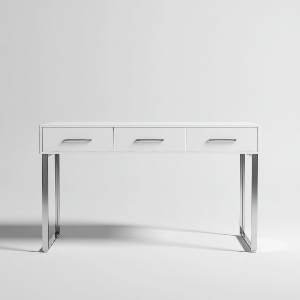 Bureau hout en metaal - 120x45x75 cm - white-silver - met lades-Havenaro