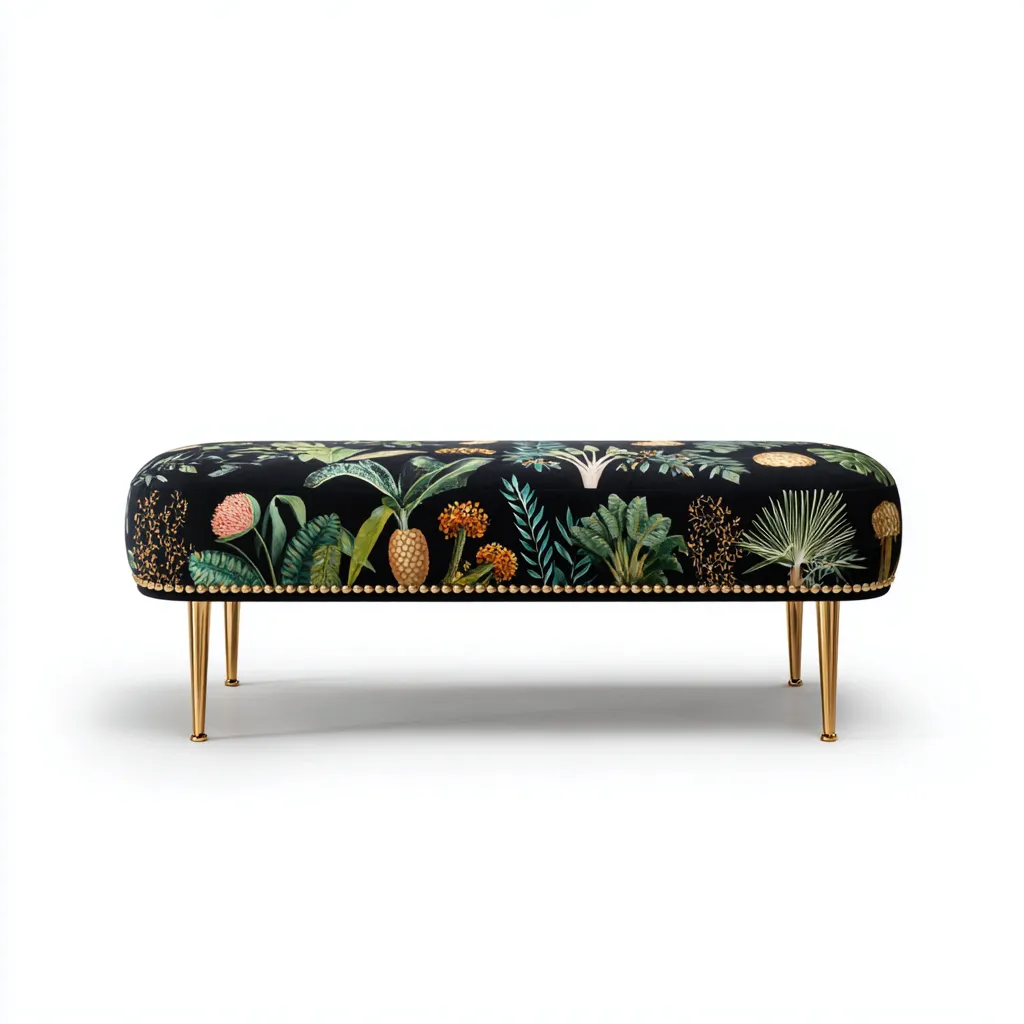 Slaapkamerbankje fluwelen bekleding 120x45x45 cm - zwart met tropisch patroon - modern ontwerp-Havenaro