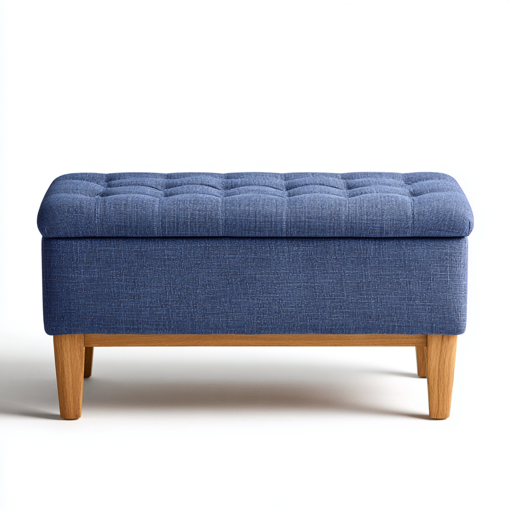 Slaapkamerbankje - Stoffen bekleding met opbergruimte en houten poten - 110x45x50 cm - Blauw - Modern ontwerp-Havenaro